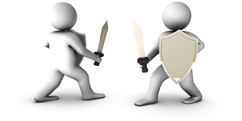 3d knights with sword on white background