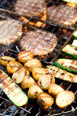 BBQ burgers and vegetables