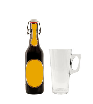 beer bottle with beer glass on a white background