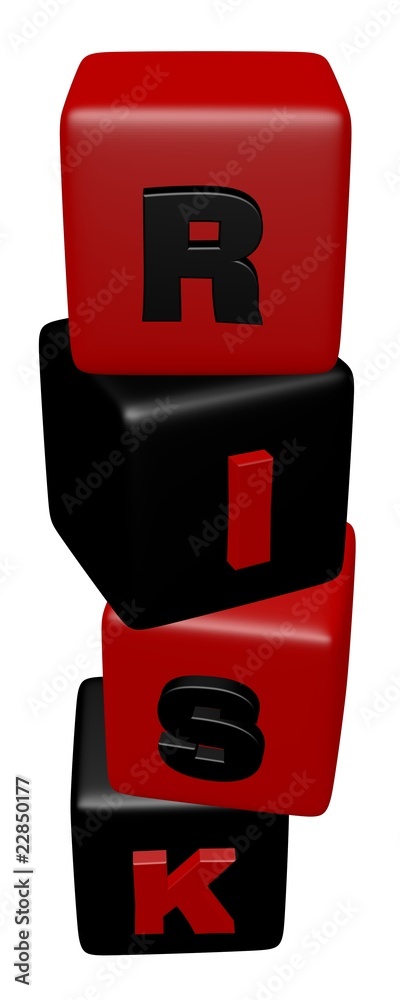 Aufkleber cube block combined a risk word in a row with a risky compositio