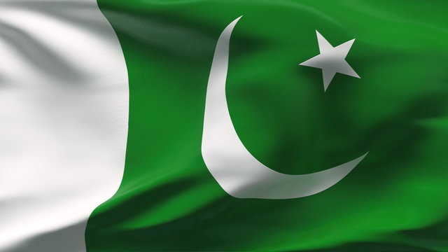 Creased Pakistan satin flag in wind with seams and wrinkle