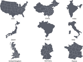 There are maps of some most leading countries in the world