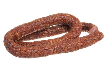 Traditional Polish sausage isolated on hite background