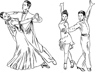 Dancers. Hand drawing sketch.