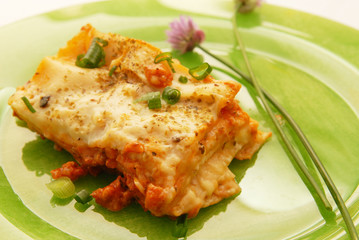 fresh lasagna with ragu sauce