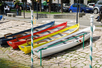Blu, yellow, red and white boats