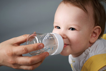 Baby and the bottle.