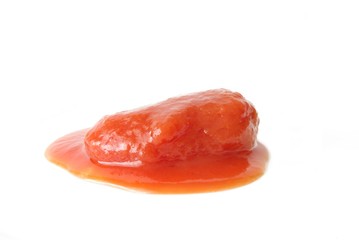 Closeup canned peeled tomato over white