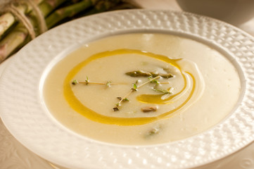 asparagus soup with olive oil on dish