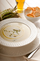 asparagus soup with olive oil on dish