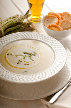 asparagus soup with olive oil on dish