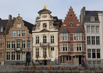 Fototapeta na wymiar Old houses on the Korenlei in Ghent, Belgium