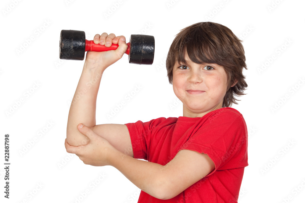 Canvas Prints Funny child playing sports with weights