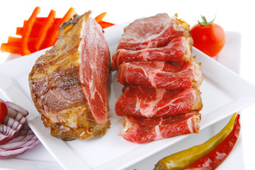 meat rolls and chunk on white