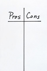 A list of Pros and Cons arguments