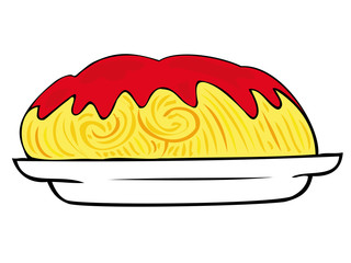 Spaghetti with tomato sauce on white dish.