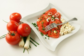 tomato salad and aromatic cheese