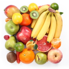 With fruit in the form of a square. Isolated on white background
