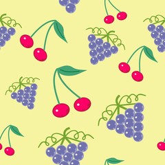 seamless background with grape and cherry