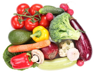 With vegetables in a trapeze. Isolated on white background