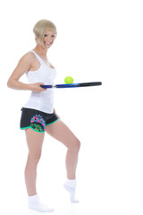Fototapeta na wymiar beautiful girl with a tennis racquet.