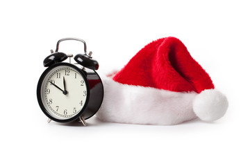 xmas red hat and alarm clock