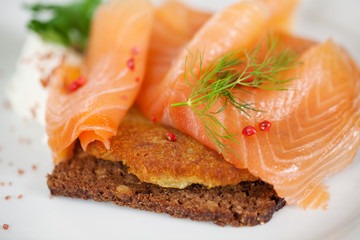 frisches lachsbrot mit reibekuchen