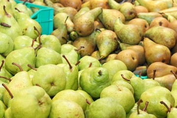 Green pears in hypermarket