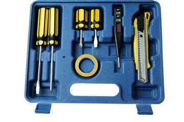 Blue toolbox on the white background