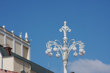 beautiful decorative lights against the blue sky