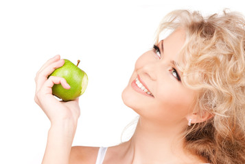 young beautiful woman with green apple