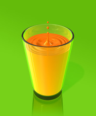drop of orange juice and ripple in a glass