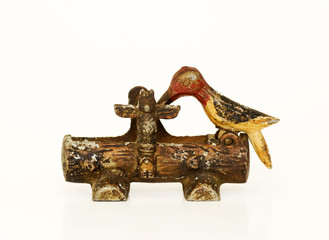 Totem pole toothpick holder with woodpecker