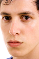 Close up portrait of young casual man, isolated on white