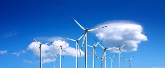 Photo sur Plexiglas Moulins Wind farm on blue sky, panorama