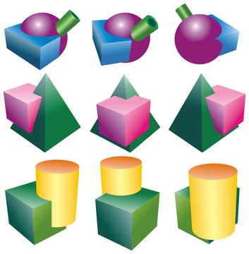 intersections of objects of ball tube cube pyramid and cylinder