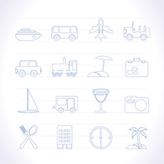 Travel, transportation, tourism and holiday icons