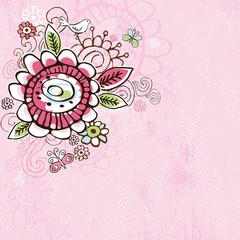 hand draw  flowers on  pink grunge background