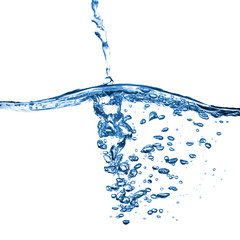 water splash with bubbles isolated on white