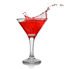 Red cocktail with splash isolated on white