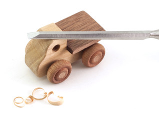 Handmade wooden truck and chisel