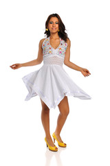 Naklejka premium Beautiful Latino Woman With White Dress