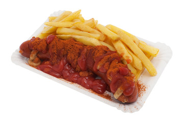 Currywurst mit Pommes inclusive exaktem Beschneidungspfad