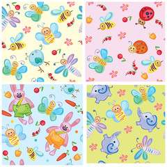 Cute   seamless patterns of animals and insects for your design.