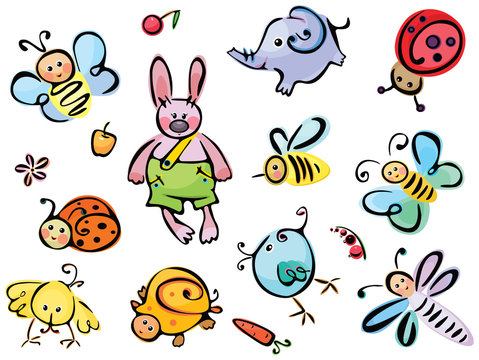 Cute animals and insects for your design.