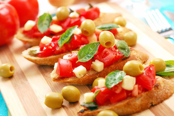 bruschetta on wooden board