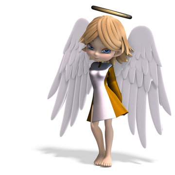 cute cartoon angel with wings and halo. 3D rendering with clippi