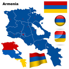 Armenia vector set. Shape, flags and icons.