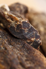 Biltong - dry cured meat , macro