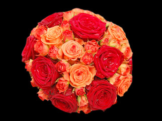 Bouquet of orange and red roses